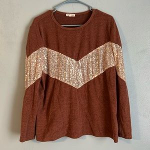 Main Strip Brown Sweater with Sequin Chevron Detail